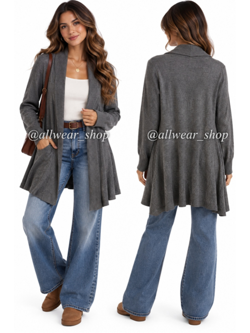 White House Black Market M Gray Cashmere Blend Long Open Front Cardigan